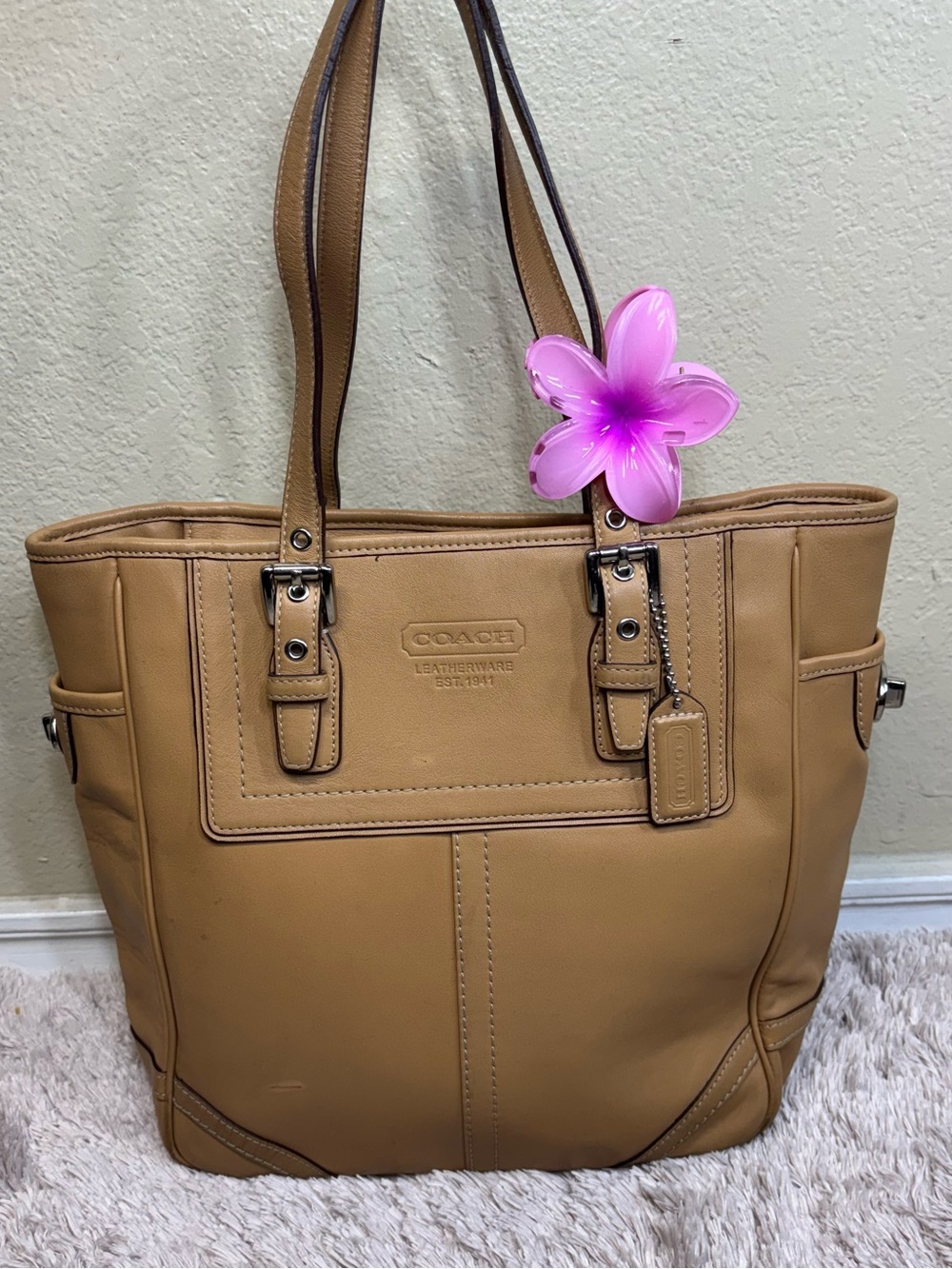 Coach tan leather tote bag